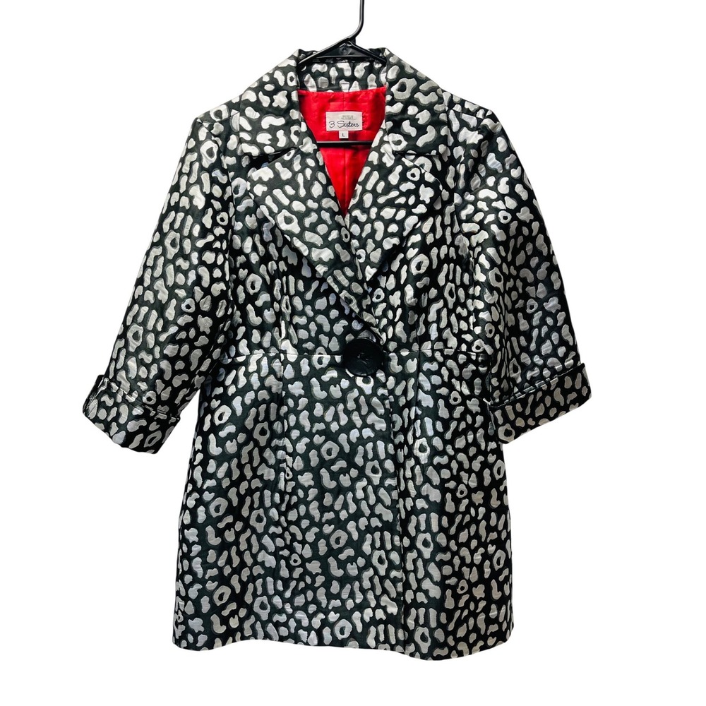 3 Sisters L Metallic Leopard Print Coat Jacket Glam Statement Lurex Mobwife Bold